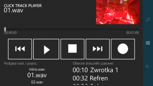 Screenshot of Click Track Player application on Windows Phone system